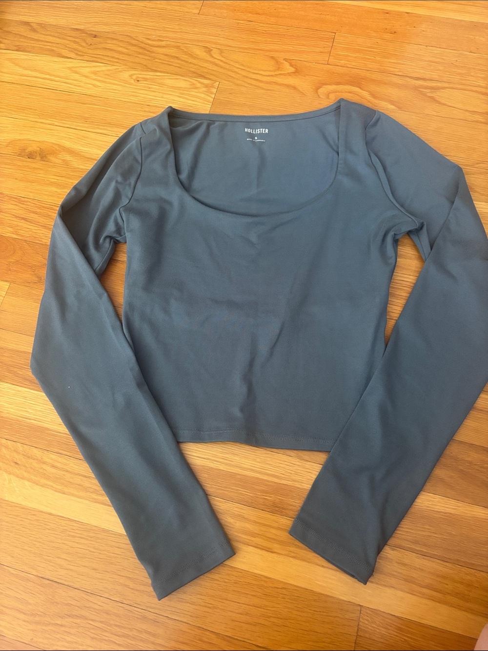 Hollister Long Sleeve Scoop Neck Top - Slate Blue Gray